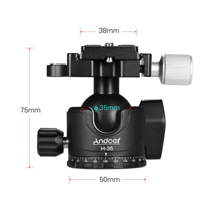 Andoer H-35 Tripod Ball Head - Panorama Ballhead Mount Adapter, U-Groove Low Gravity Design, 15kg/33lbs Load Capacity
