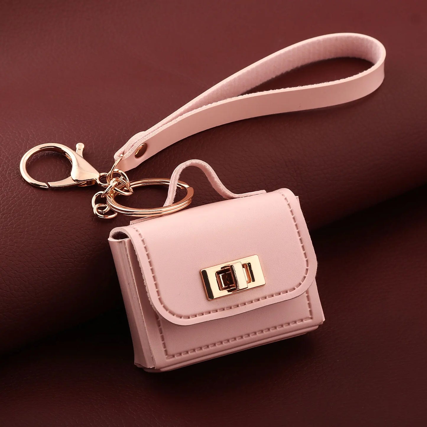Mini PU Leather Bag Keychain - Openable Coin Purse Pendant with Hand Strap for Phone & Keys