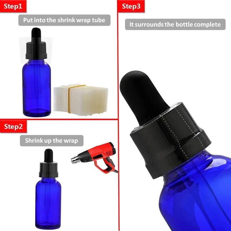 500PCS Shrink Bands 45x30mm – Printed & Clear Perforated Heat Shrink Wrap for Bottle Caps, Fits 3/4" to 1" Diameter