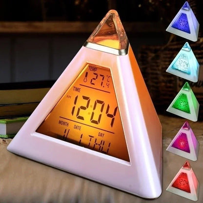 Triangular Digital LED Table Clock – 7-Color Changing Display, Temperature, Week, Alarm for Bedside & Room Decor