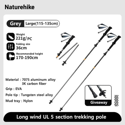 Naturehike Lightweight Trekking Poles – Carbon Fiber & Aluminum Alloy Folding Walking Sticks for Hiking & Climbing