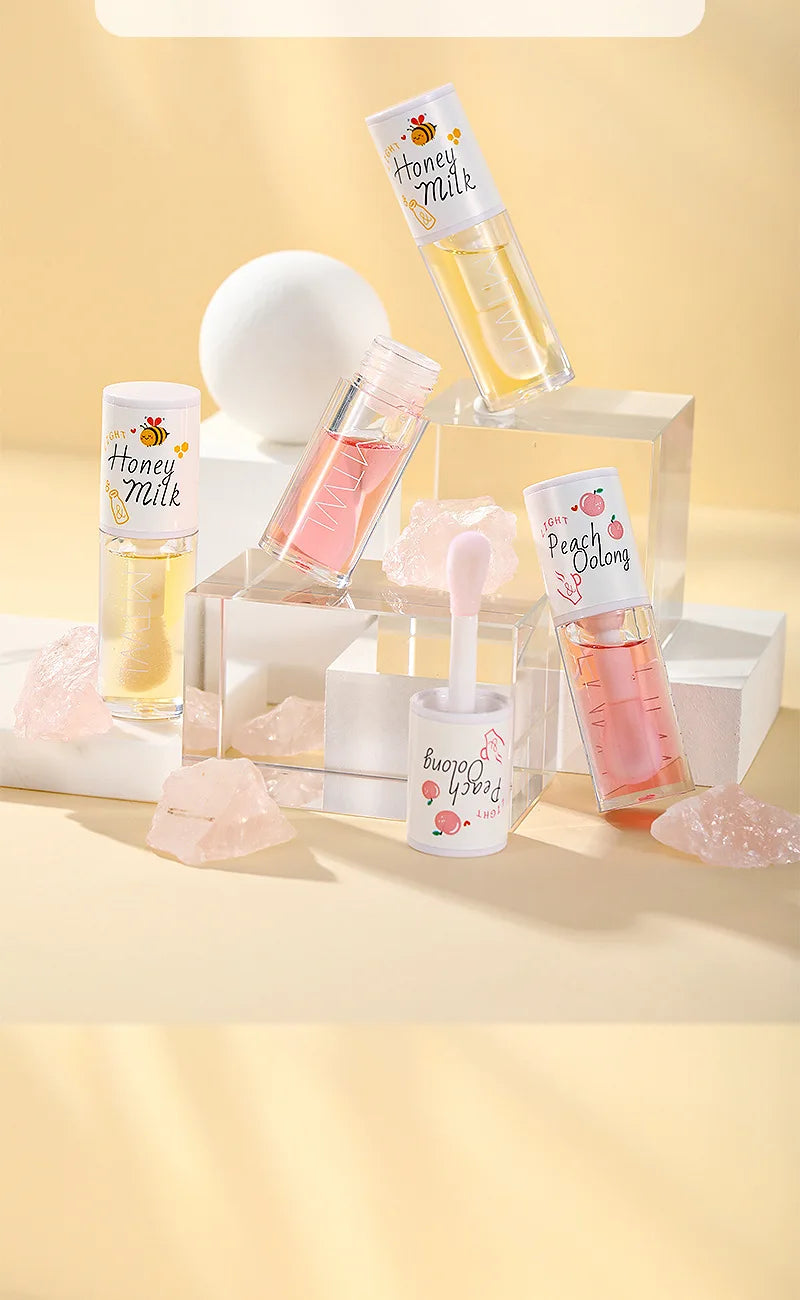 Peach Milk Honey Lip Oil – Moisturizing Lip Gloss, Fades Lip Lines with Big Brush Head