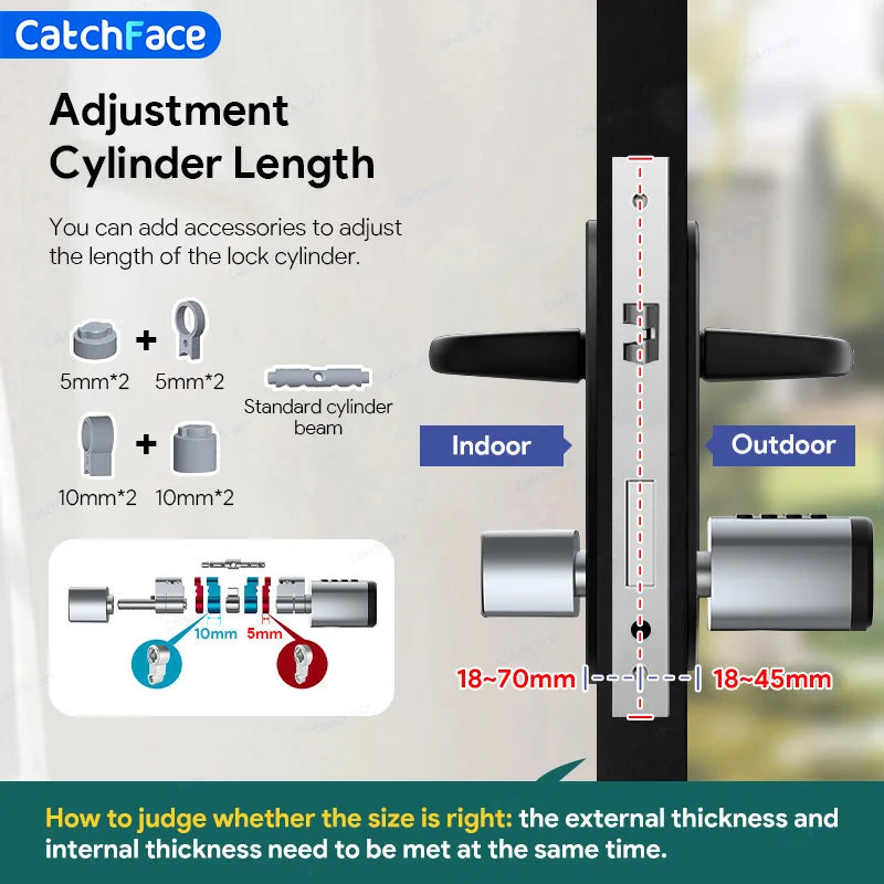 V1 Pro+ Smart Door Lock – TUYA App Adjustable Fingerprint, Password & RFID Cylinder for Home Security