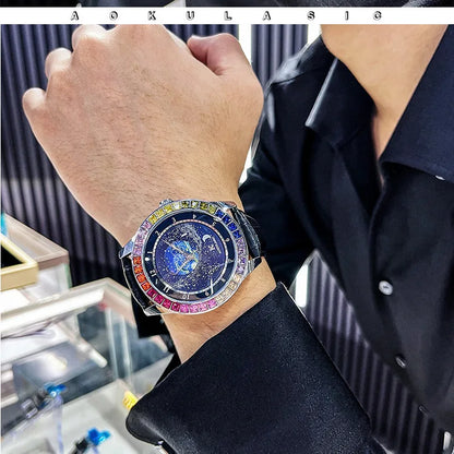 Luxury Sapphire Men's Automatic Mechanical Watch - Water-Resistant Leather Strap Classic Wristwatch for Men
