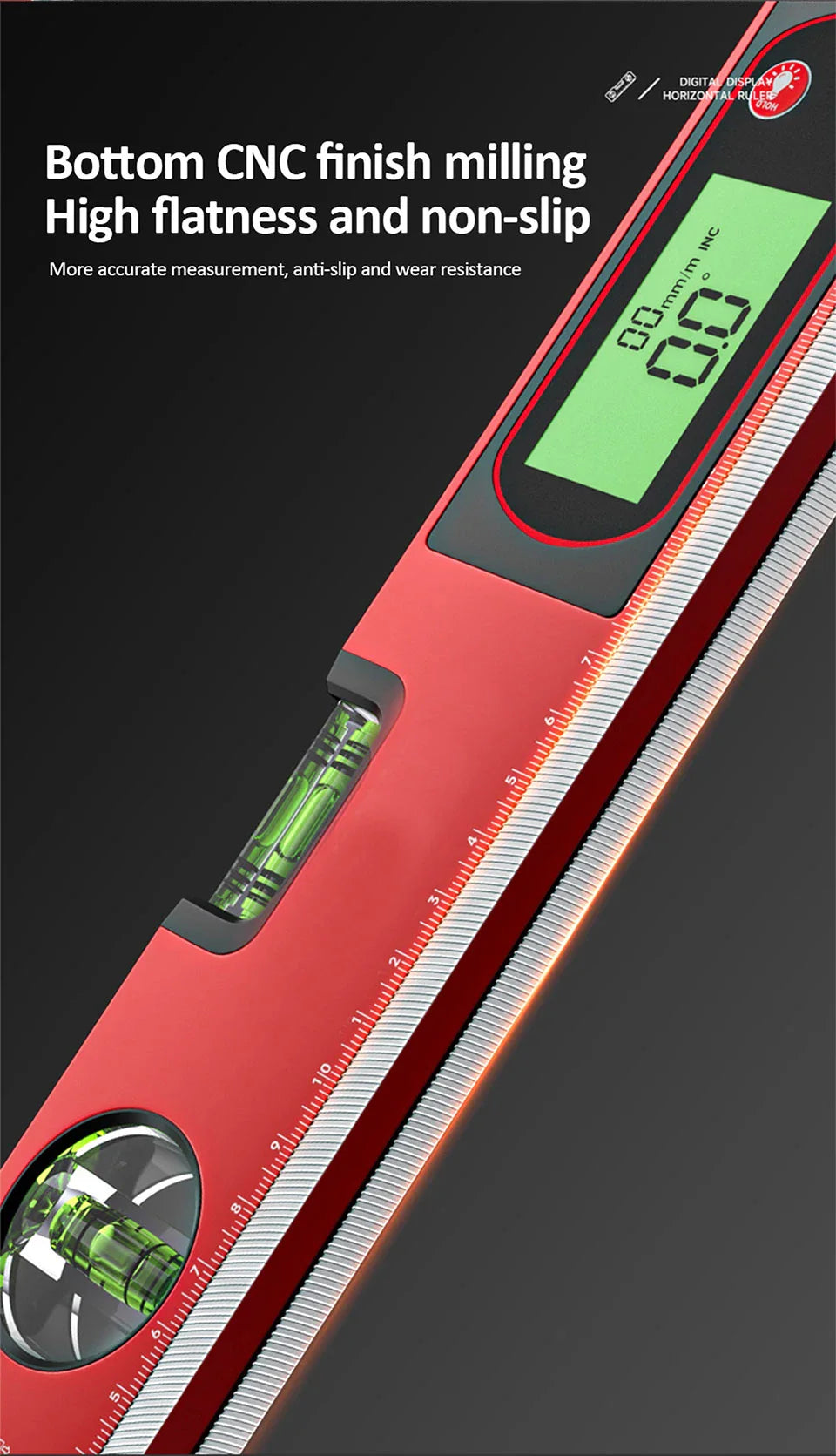 30/40/50cm Digital Display Magnetic Angle Level — Aluminum Alloy Protractor Inclinometer Ruler 90° Measurement Tool