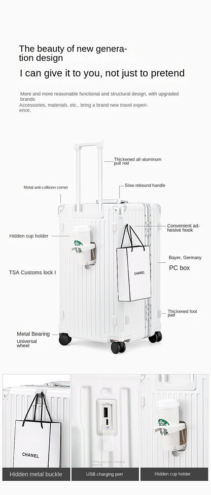 COLENARA Aluminum Frame Suitcase — High-Quality Large Capacity Trolley Travel Bag, 24", 26", 28", 30" Rolling Luggage