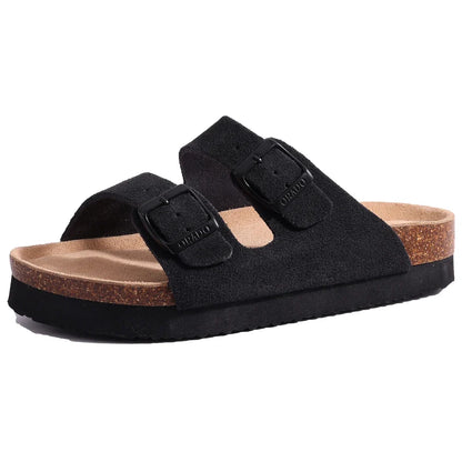 Comwarm Men's Cork Footbed Slide Sandals - Arch Support, Adjustable Buckle & Leather Summer Casual Slides