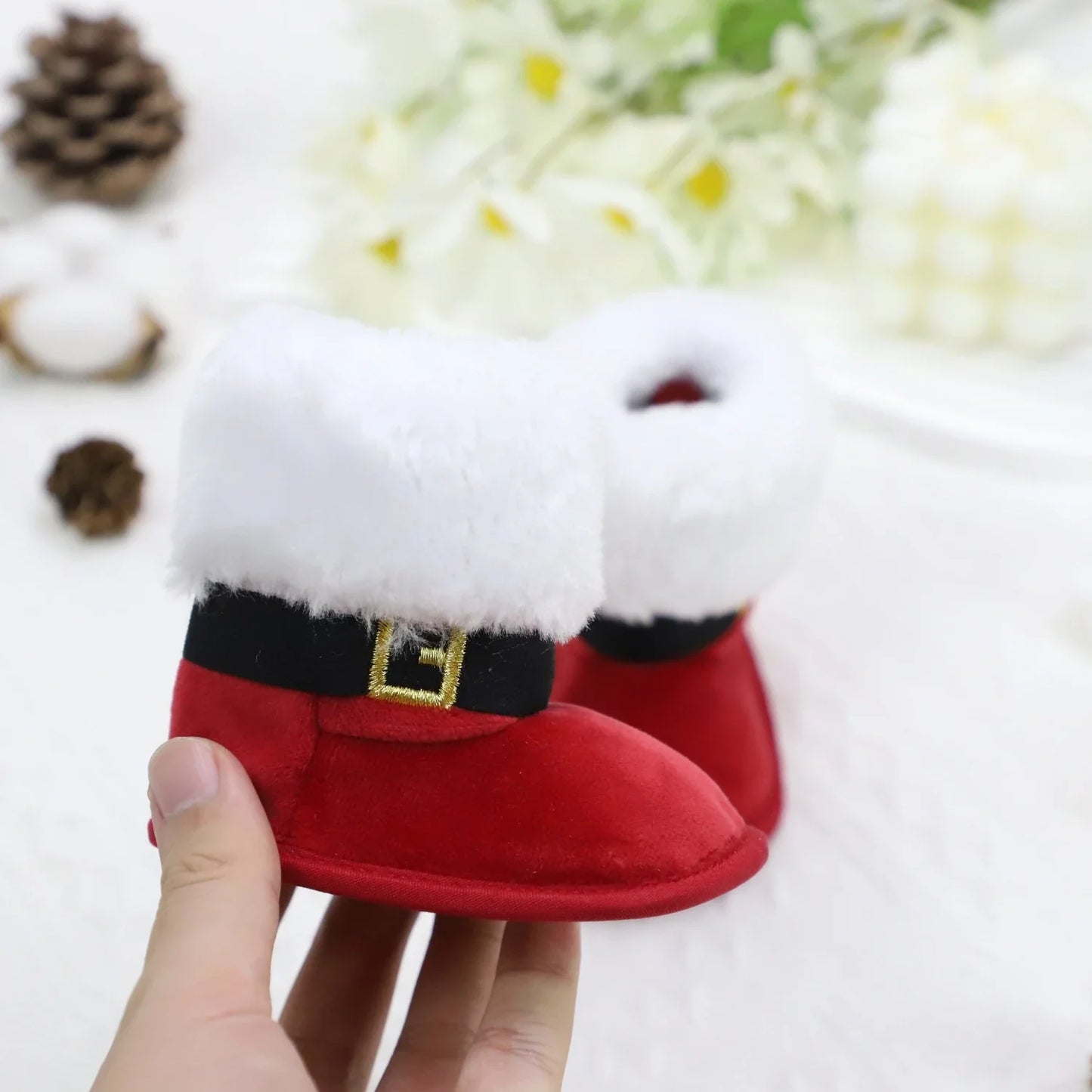 Baby Toddler Christmas Plush Heart Boots – Warm Non-Slip Winter Festival Party Shoes