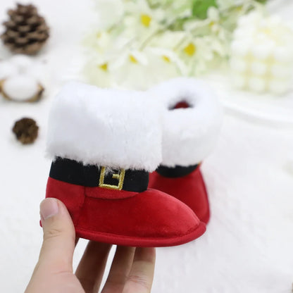 Baby Toddler Christmas Plush Heart Boots – Warm Non-Slip Winter Festival Party Shoes