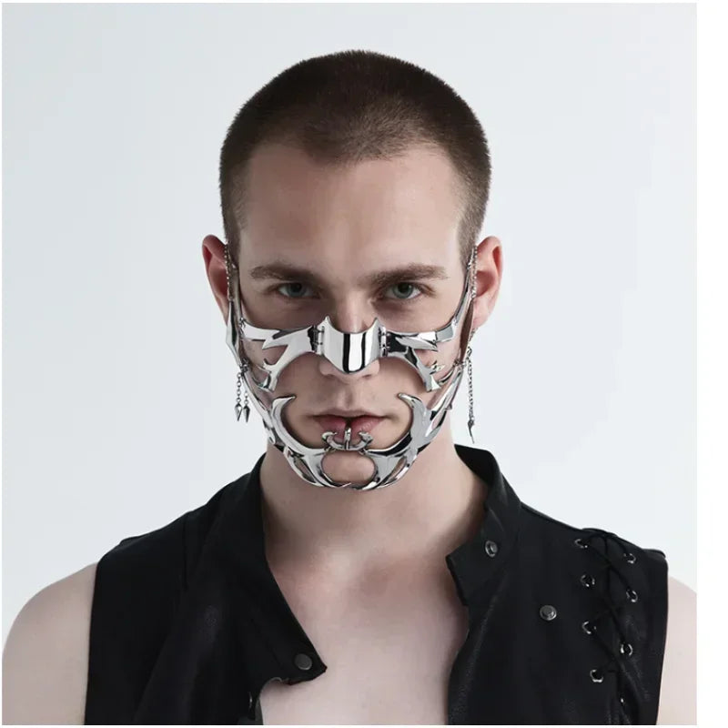 Fashion Gothic Cyberpunk Mask – Irregular Liquid Silver Hollow Jewelry, Individuality Accessory for Men & Women Party