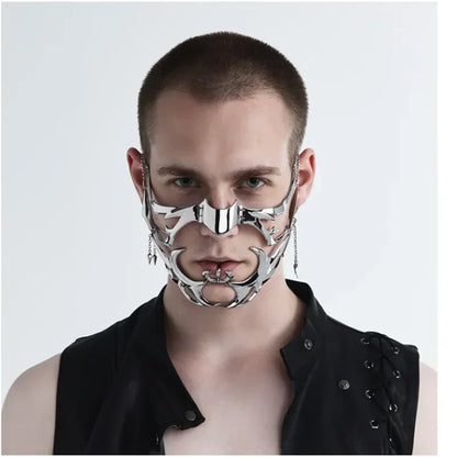 Fashion Gothic Cyberpunk Mask – Irregular Liquid Silver Hollow Jewelry, Individuality Accessory for Men & Women Party
