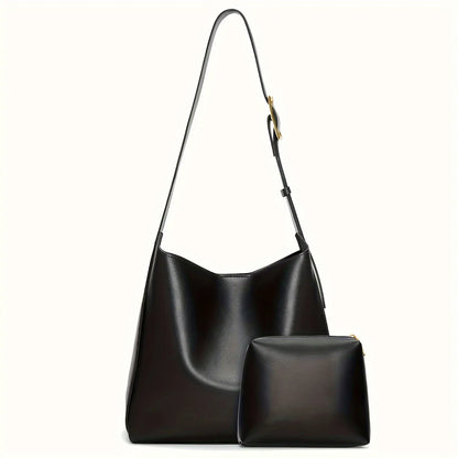 Women’s Retro Faux Leather Tote Bag – Minimalist Shoulder Bucket Handbag with PU Lining