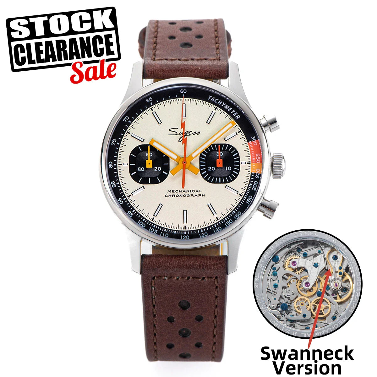 Sugess Men's Chronograph Mechanical Watch – Seagull ST19 Swan Neck Movement with Sapphire Crystal Racing V2