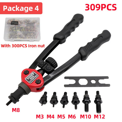 HIFESON Hand Threaded Rivet Nut Gun — Manual Riveter with 70/95/300PCS M3-M12 Nuts for Easy Installation