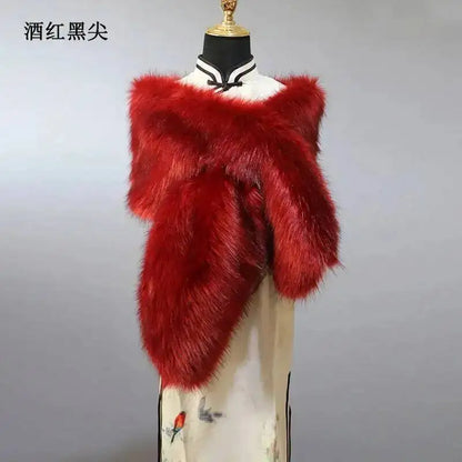 32-Color Luxury Faux Fox Fur Shawl – Women’s Plush Winter Scarf, Wrap & Cape for Wedding & Coat