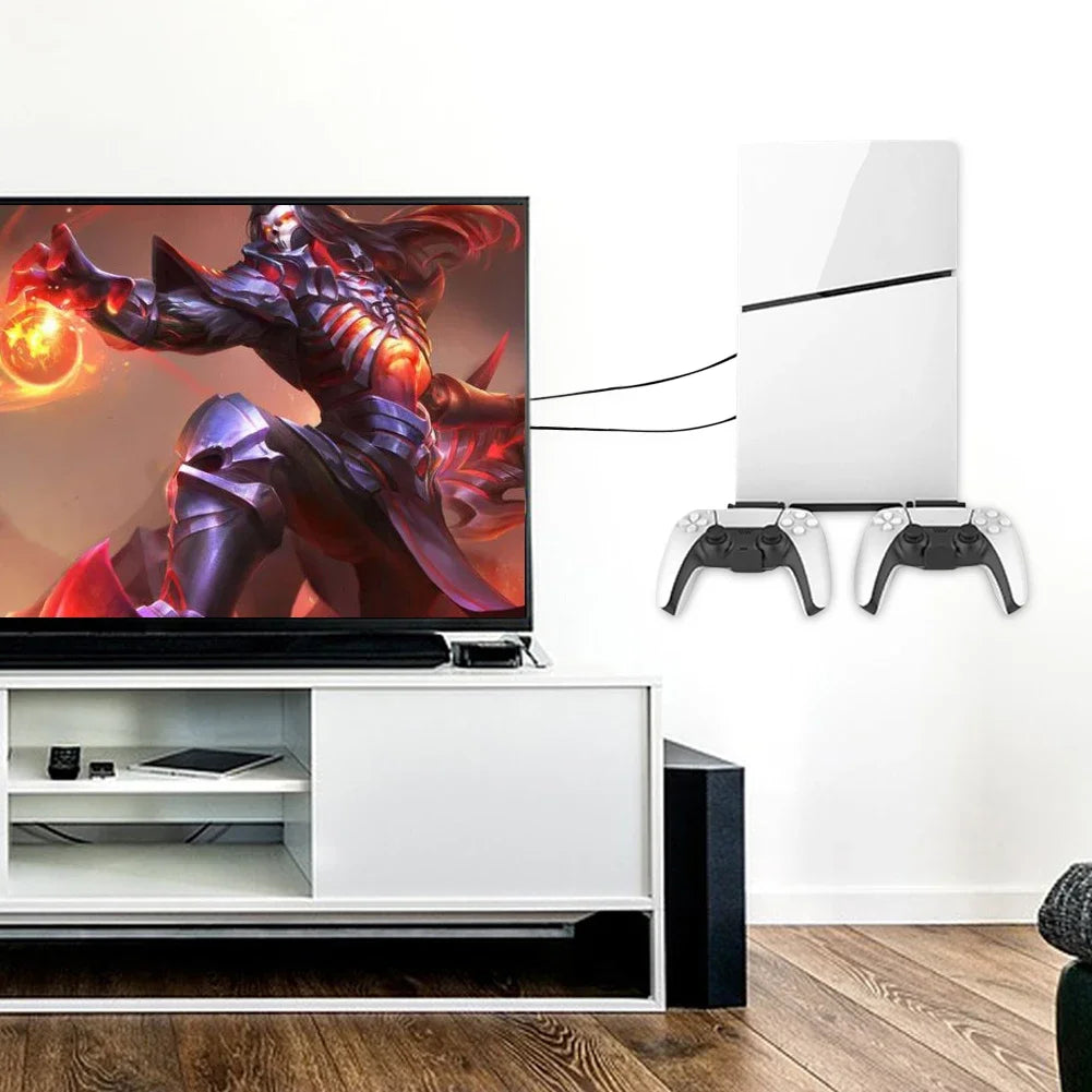 Wall Mount Bracket Display Stand for PS5 Slim - Controller Holder and Wall Hanging Stand for Digital and Disc Editions
