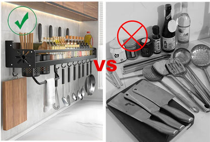 Kitchen Knife & Spice Holder – Stand Organizer with Spoon, Chopsticks Rest and Hanging Storage Rack
