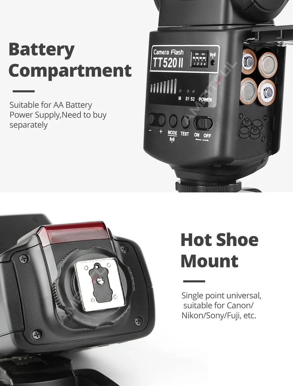 Godox TT520II Camera Flash – Built-in 433MHz Wireless Speedlite for Canon, Nikon, Pentax, Olympus DSLR Cameras