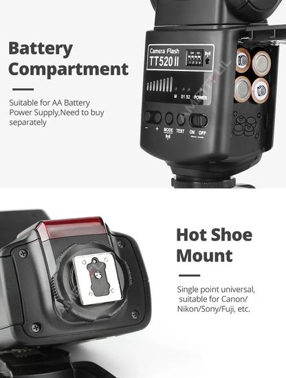 Godox TT520II Camera Flash – Built-in 433MHz Wireless Speedlite for Canon, Nikon, Pentax, Olympus DSLR Cameras