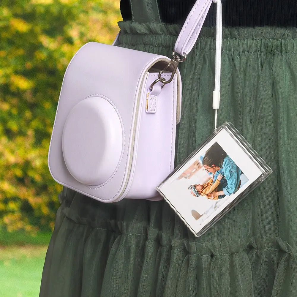 3-Inch Film Clear Photo Storage Box - Instant Camera Photo Case for Fujifilm Instax Mini 12/11/9/8/7 with Strap