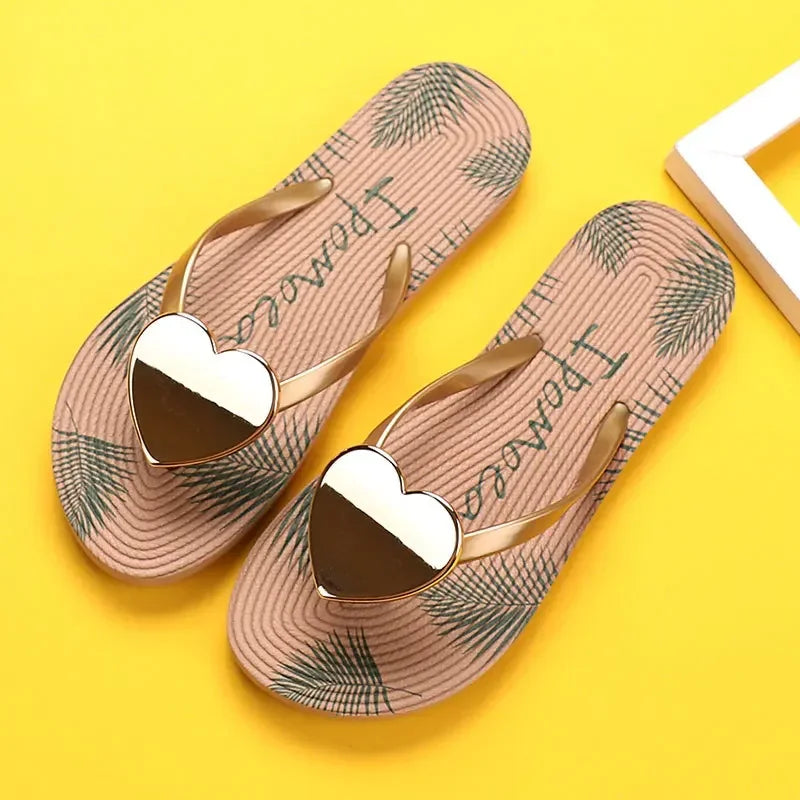 Women’s Heart Love Cloud Flip Flops - Summer Beach, Home & Bathroom Platform Slides