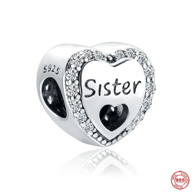 Europe 925 Silver Family Charm Pendant - Boy, Girl, Mom & Sisters Bead for Pandora Bracelet, Sparkling Dangle Jewelry