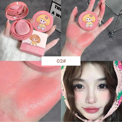 Gege Bear Cushion Blush with Powder Puff – Long-Lasting Blendable Cream Blusher Makeup