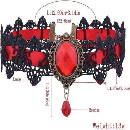 Vintage 925 Silver Gemstone Lace Pendant Necklace & Velvet Chain Choker with Matching Earrings – Elegant Fashion Jewelry Gift