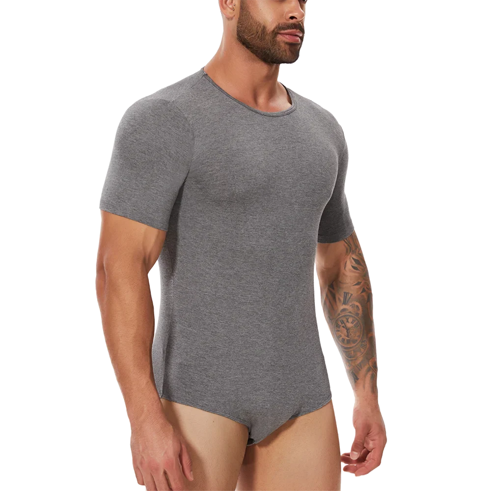 Men’s Short Sleeve Full-Body Shaper Bodysuit – Tummy Control Romper Pajamas, Waist Trainer Slimming Shapewear Undershirt