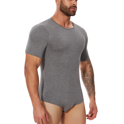Men’s Short Sleeve Full-Body Shaper Bodysuit – Tummy Control Romper Pajamas, Waist Trainer Slimming Shapewear Undershirt