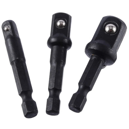 3pcs Impact Socket Adapter Set – 1/4", 3/8", 1/2" Hex Shank Nut Driver Extensions for Screwdrivers