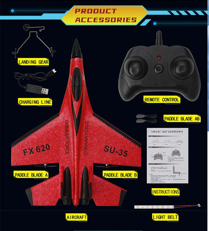 RC SU-35 Foam Fighter Jet – 2.4G Remote Control Glider Airplane Toy for Kids & Boys