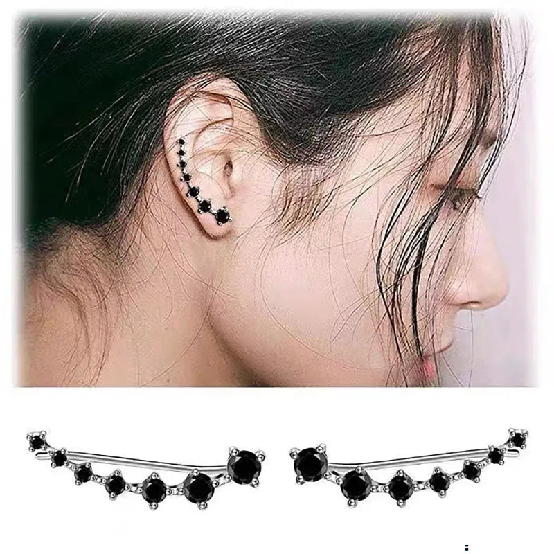 Women’s Gold Color Clip-On Earrings Set – Black & White Gem Rhinestone Ear Clips, Simple Fashion Party Jewelry