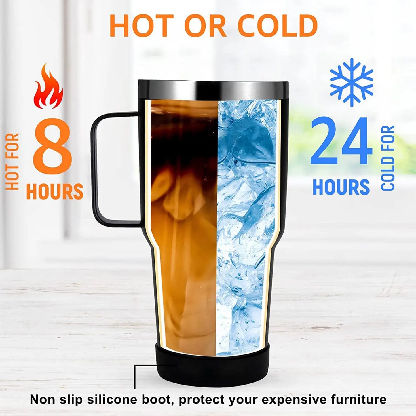 1200ml Insulated Stainless Steel Tumbler with Handle – Portable Thermal Mug for Hot & Cold Coffee with Straw