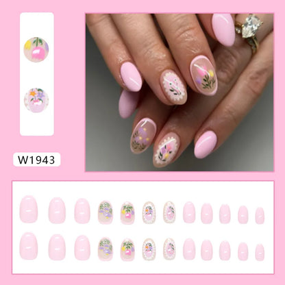 24pcs Goldfish Pattern Almond Press-On Nails – Simple Nude Pink Wearable Detachable False Nail Manicure Set