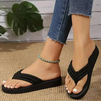 Women’s Summer Flat Flip Flops - Comfortable Soft Sole Non-Slip Beach Shoes