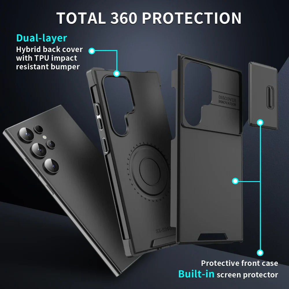 Slide Camera Armor Matte Samsung Case – Shockproof Cover for Galaxy S20–S25 Ultra/Plus/FE & Note 20 Ultra