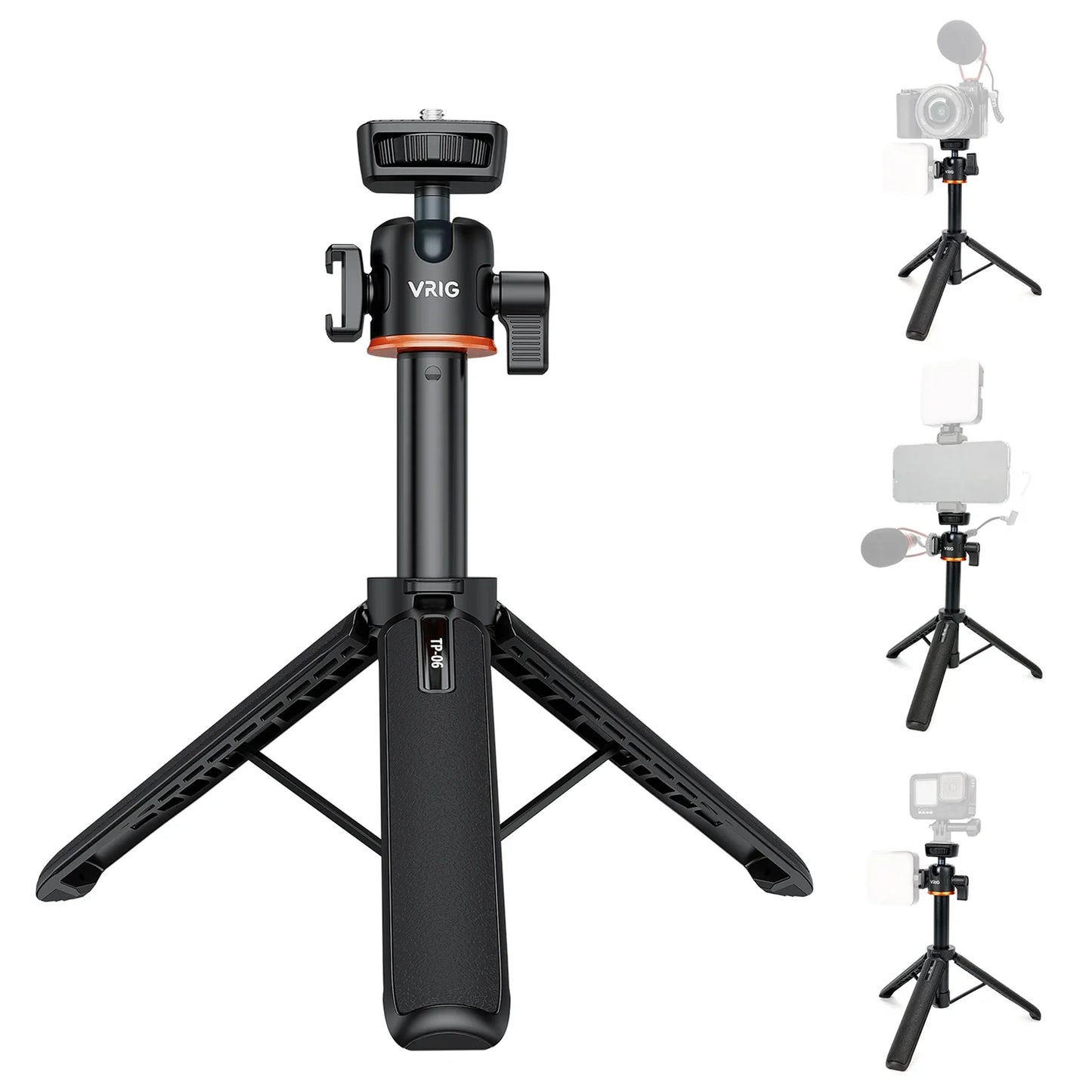 VRIG TP-08 TP-06 Aluminum Alloy Tripod Selfie Stick – 360° Rotatable with Cold Shoe Mount & 1/4" Screw, 1.5kg Load Capacity