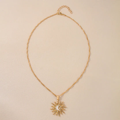 Rhinestone Sun Star Moon 3-in-1 Pendant Necklace – Retro Shining Versatile Party Jewelry for Women