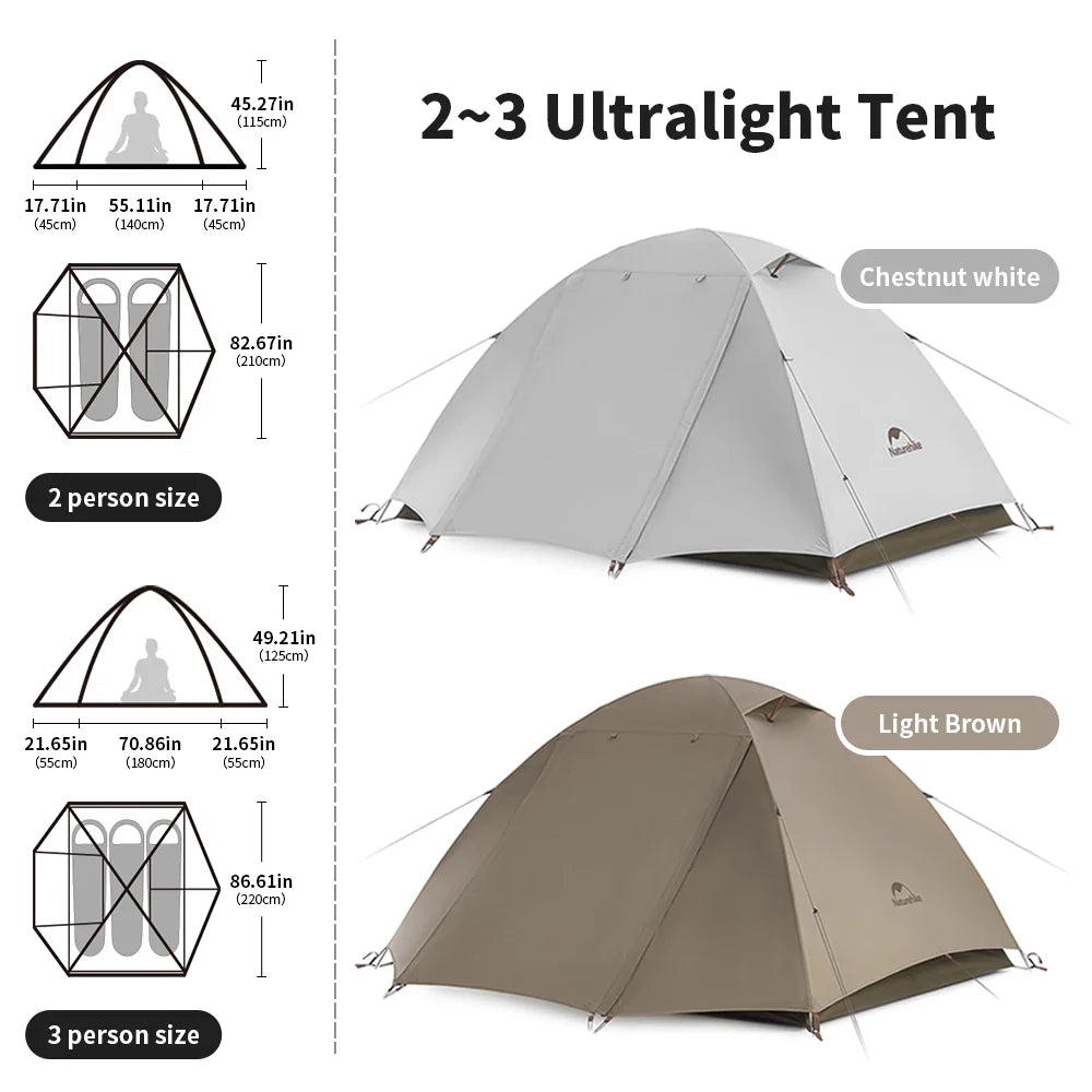 Naturehike 2-3 Person Camping Tent – Waterproof, UPF50+ Ultralight Outdoor Shelter for Hiking, Trekking & Sun Protection