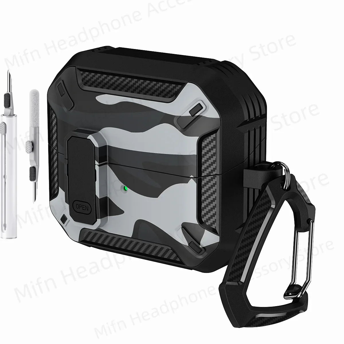 Camouflage Case for Galaxy Buds3 Pro – Carbon Fiber Protective Cover with Keychain & Cleaning Kit