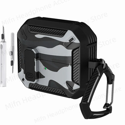 Camouflage Case for Galaxy Buds3 Pro – Carbon Fiber Protective Cover with Keychain & Cleaning Kit