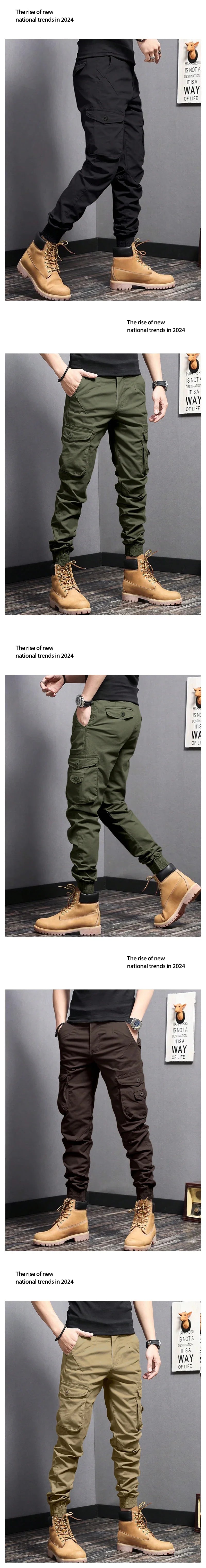 Men's Casual Cargo Pants — Side Flap Pocket Tapered Workwear for Spring & Fall Outdoor Activities