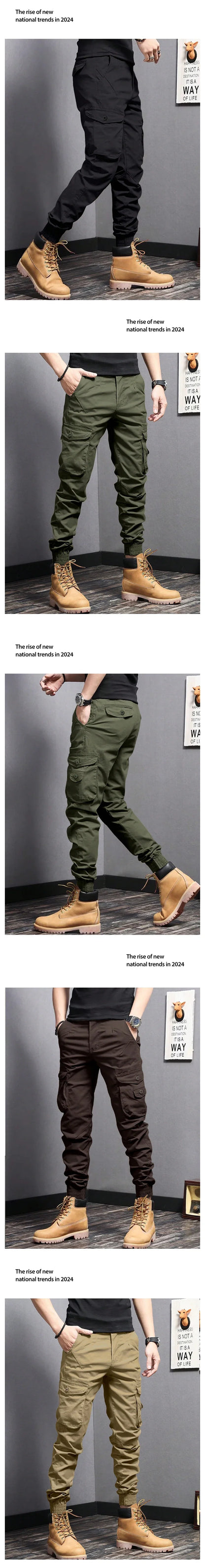 Men's Casual Cargo Pants — Side Flap Pocket Tapered Workwear for Spring & Fall Outdoor Activities