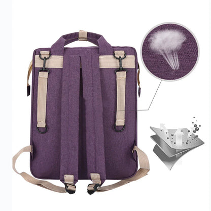Foldable Diaper Bag with Changing Station – Large Capacity Mommy Backpack with Insulated Pocket, Multifunctional Baby Travel Bag with Bed & Double Shoulder Straps