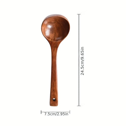 Non-Stick Wooden Cooking Spoon — Solid Anti-Scalding Soup Ladle for Daily Kitchen Use