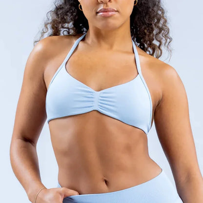 NCLAGEN High Support Strappy Bra - Women's Impact Thin Strap Halter Sports Bra, Seamless Workout & Yoga Tank Top