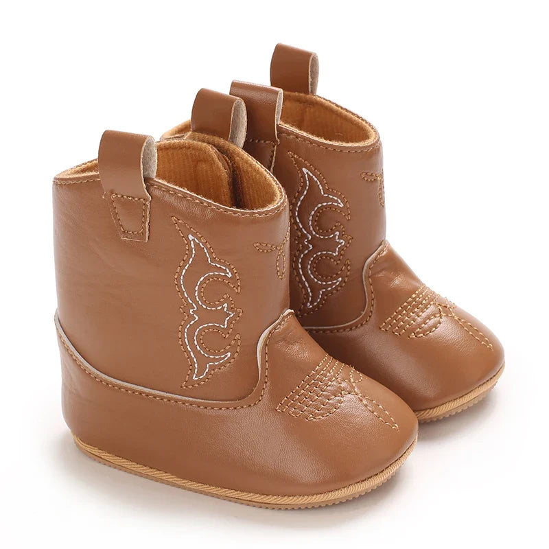 Western Cowboy Baby Boots - Soft Sole Embroidered Pre-Walker Shoes for Newborn Girls 0-18M
