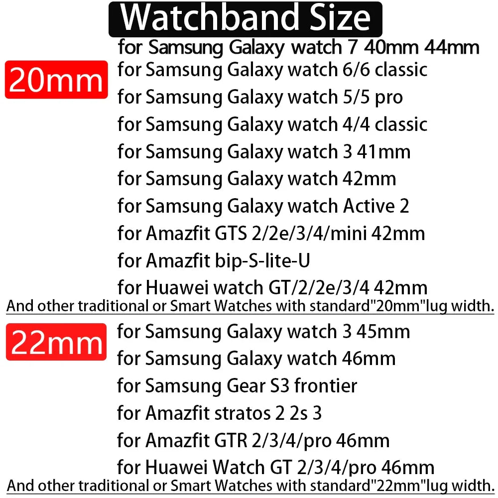20mm/22mm Silicone Watch Strap – Compatible with Samsung Galaxy Watch 7/6/4 Classic, 5 Pro, 3, Active 2, Gear S3 & Huawei GT 2e/3/4 Bands