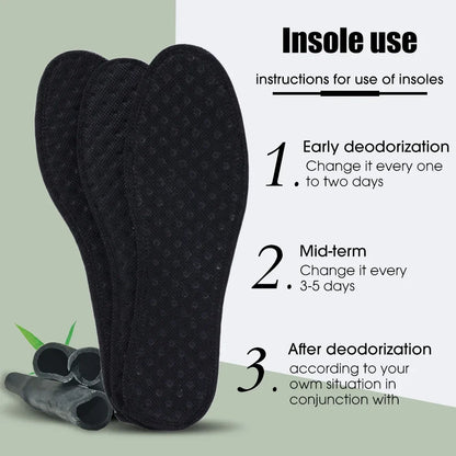 2/4Pcs Bamboo Charcoal Deodorant Insoles: Breathable Shoe Pads for Men's Sports Shoes - Absorb-Sweat, Antibacterial Inserts